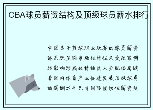 CBA球员薪资结构及顶级球员薪水排行